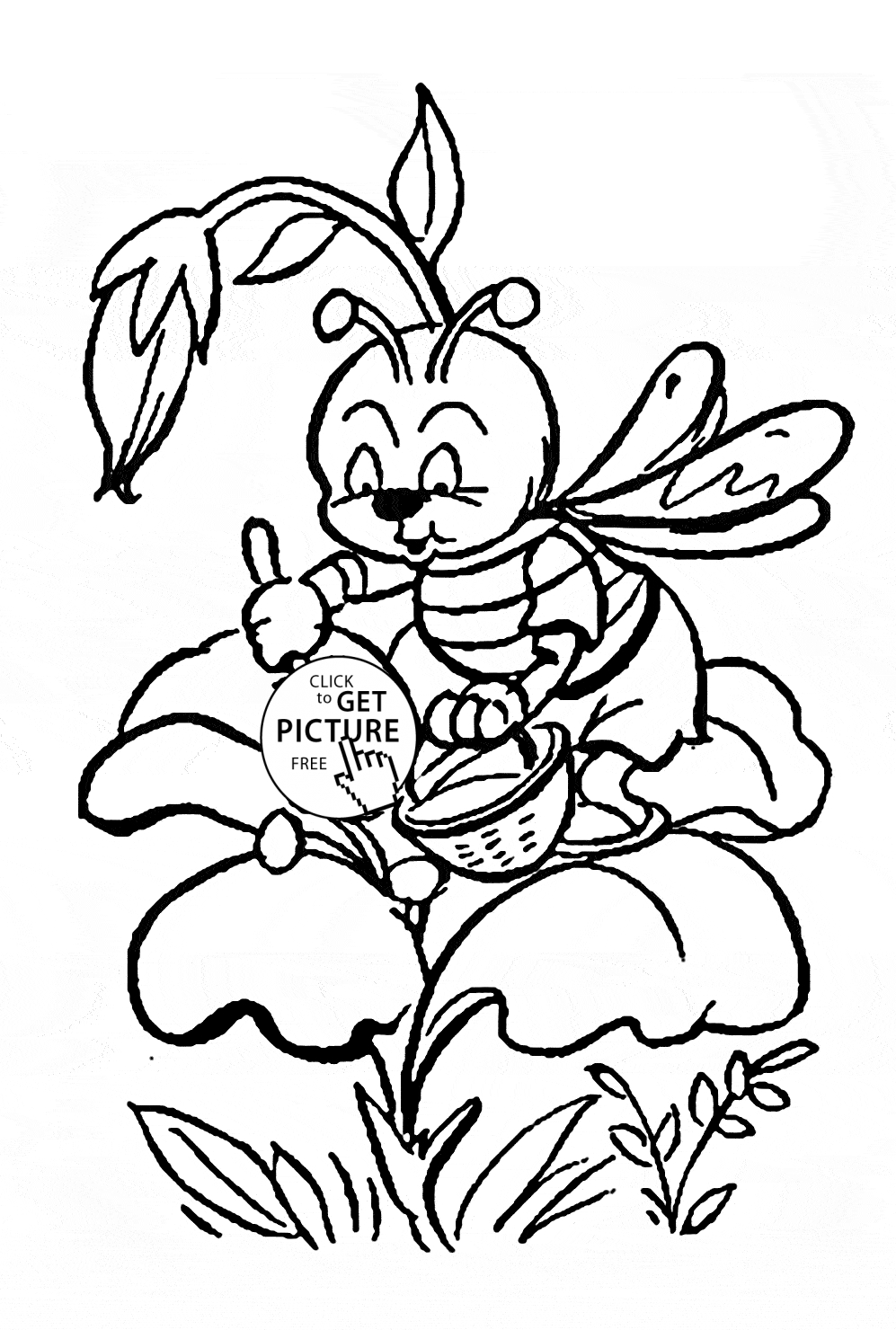 Flowers Coloring Pages Free Printable Cute Little Bee Pollinating A Flower Coloring Page For Kids Flower