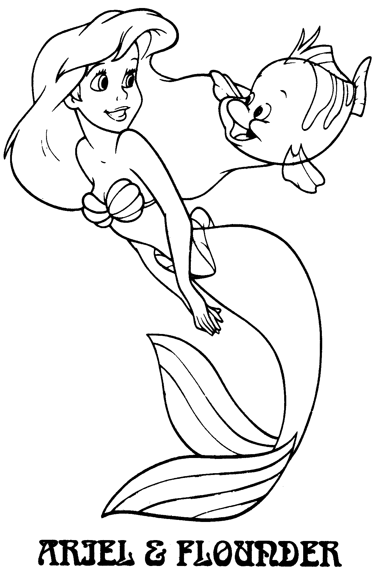 Free Ariel Coloring Pages Ariel And Flounder Coloring Pages For Kids And For Adults