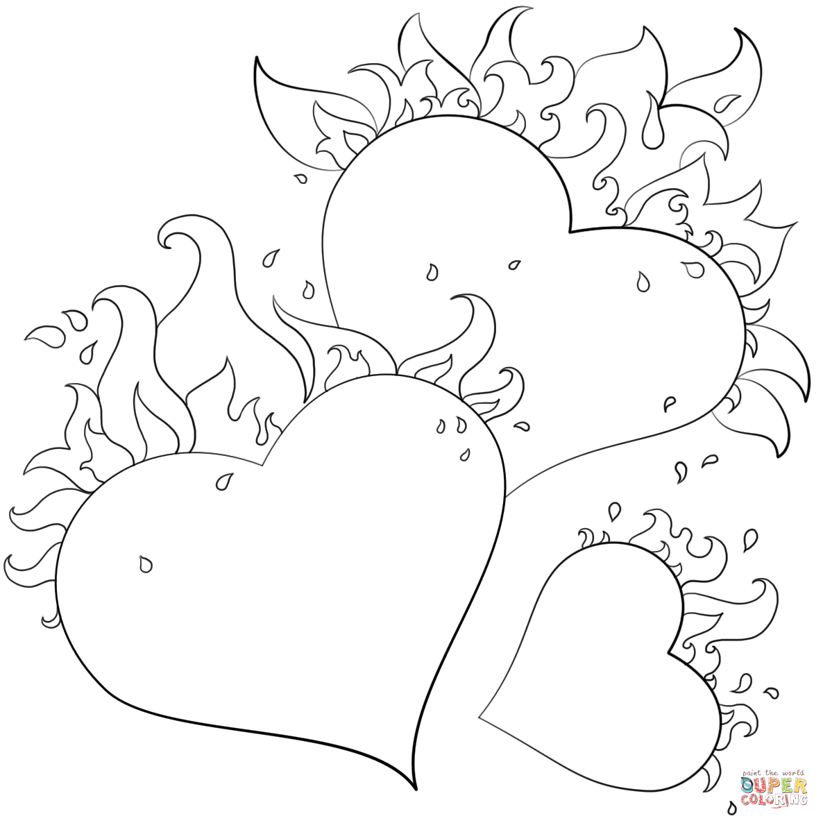Free Coloring Pages Hearts Hearts With Flames Coloring Page Free Printable Coloring Pages