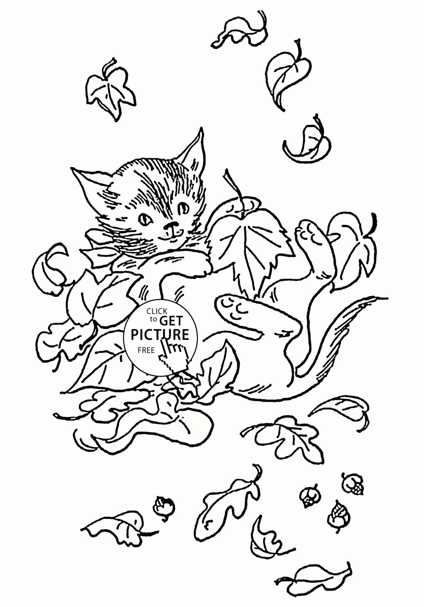 Free Coloring Pages Of Leaves Cat With Fall Leaves Coloring Pages For Kids Fall Printables Free