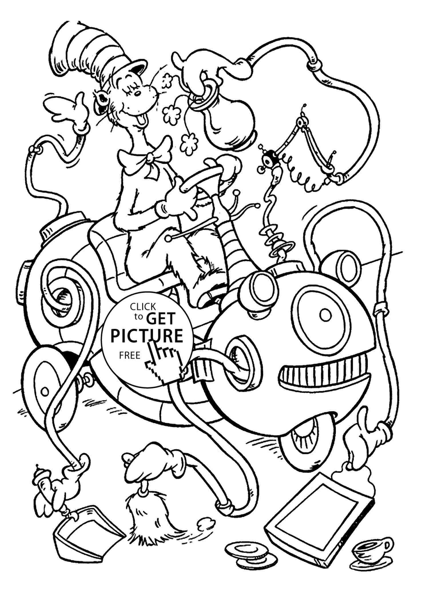 Free Dr Seuss Coloring Pages At In The Hat And Mahine Coloring Pages For Kids Printable Free