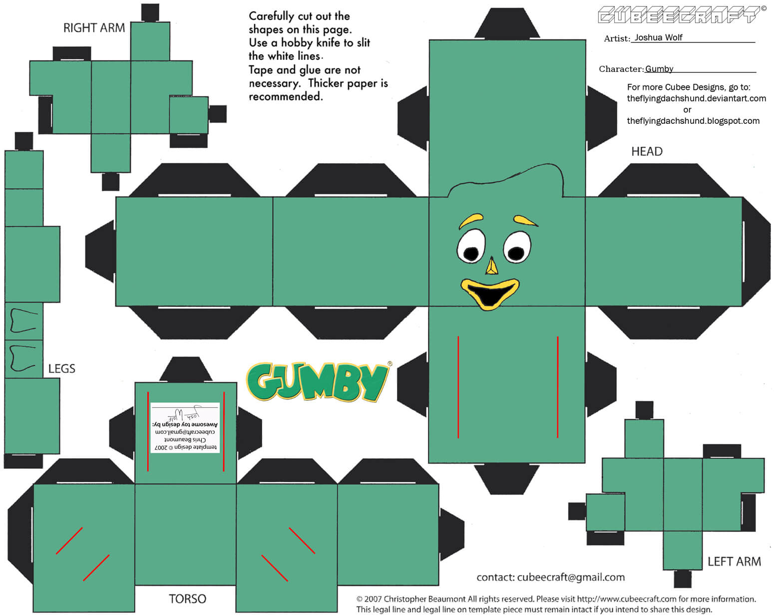 Gumby Coloring Pages Gum Paper Toy Free Printable Papercraft Templates