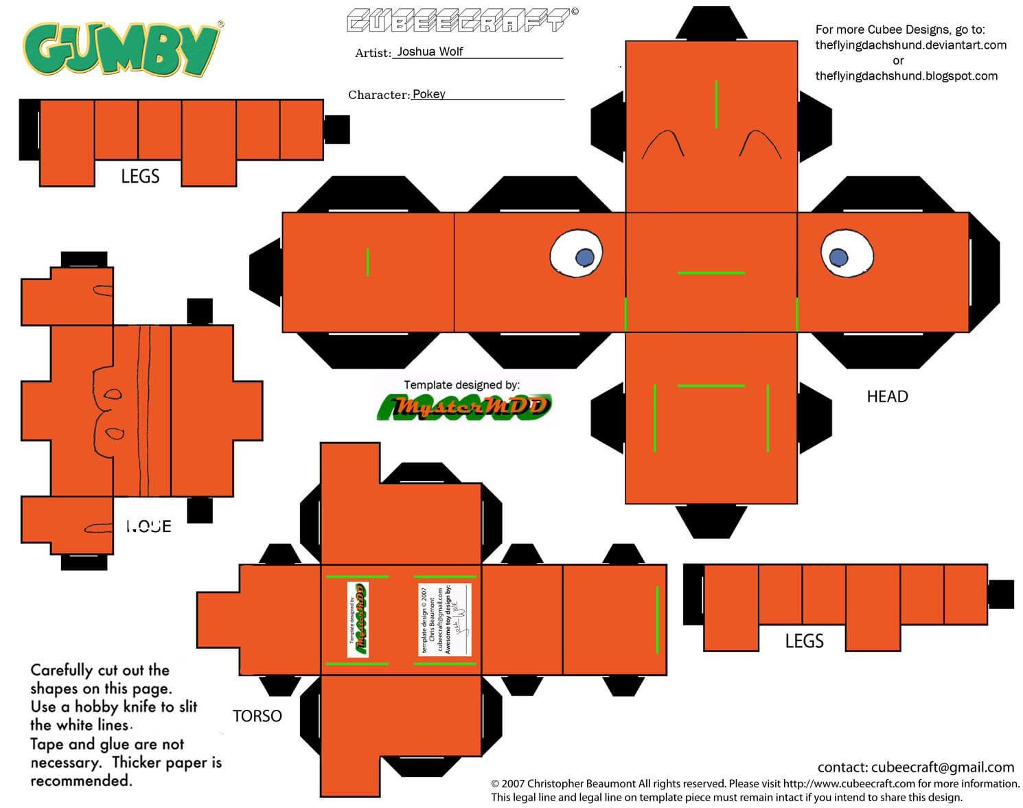 Gumby Coloring Pages Pokey Paper Toy Free Printable Papercraft Templates