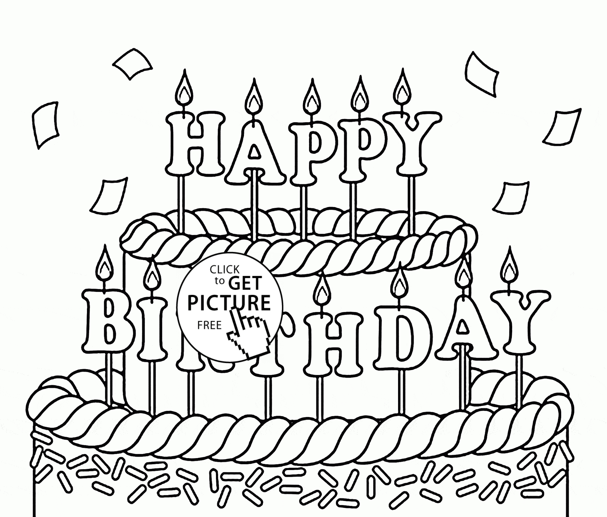Happy Birthday Coloring Pages To Print Big Cake Happy Birthday Coloring Page For Kids Holiday Coloring