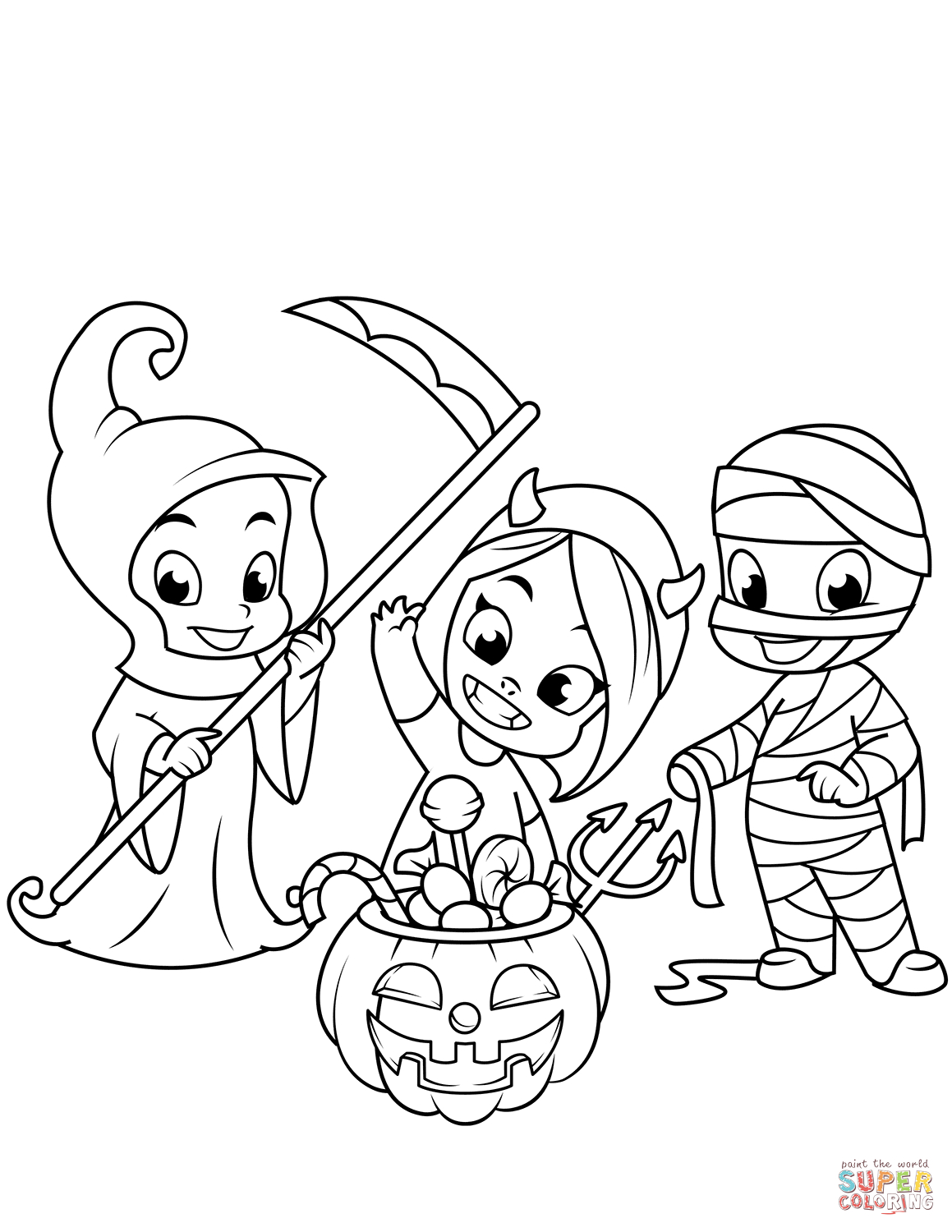 Happy Jack O Lantern Coloring Pages Cute Little Grim Reaper Devil Mummy And A Jack Olantern With