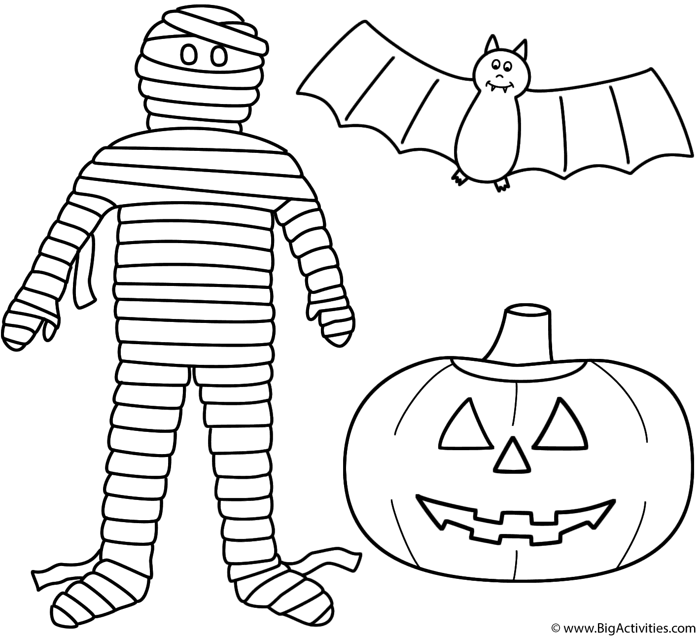 Happy Jack O Lantern Coloring Pages Mummy With Pumpkinjack O Lantern And Bat Coloring Page Halloween