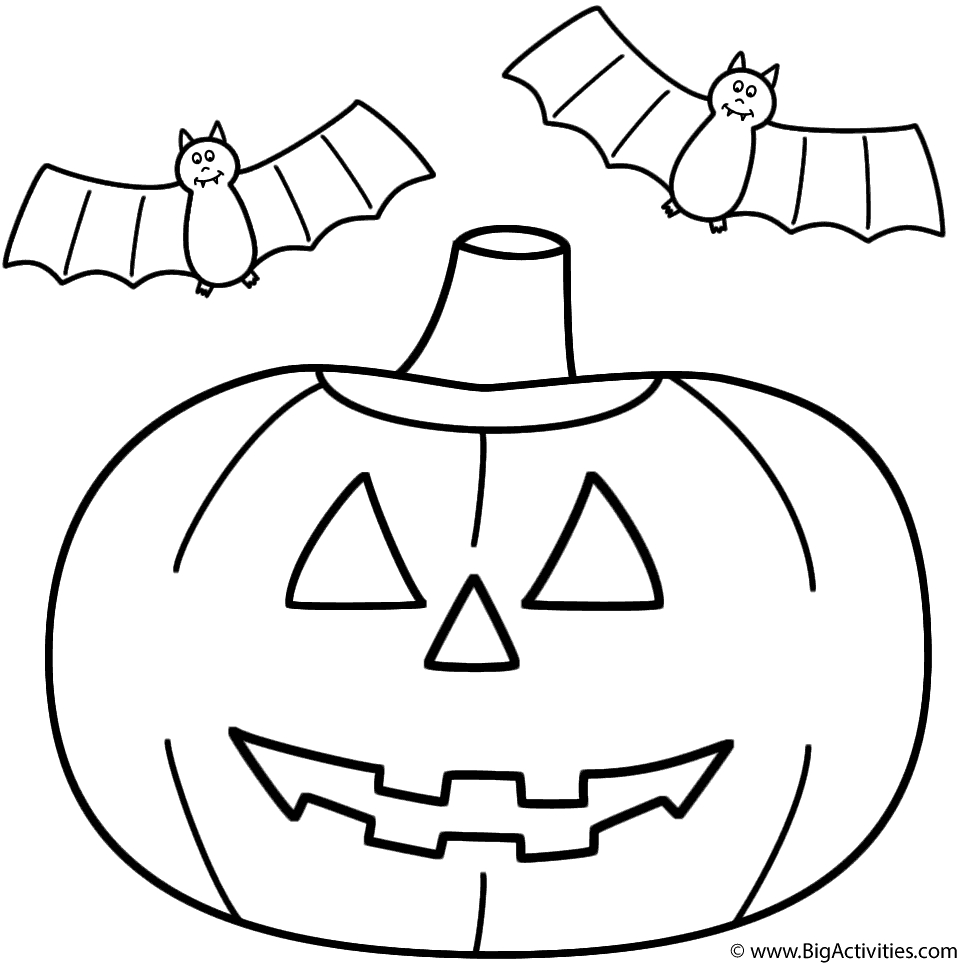 Happy Jack O Lantern Coloring Pages Pumpkinjack O Lantern With Bats Coloring Page Halloween