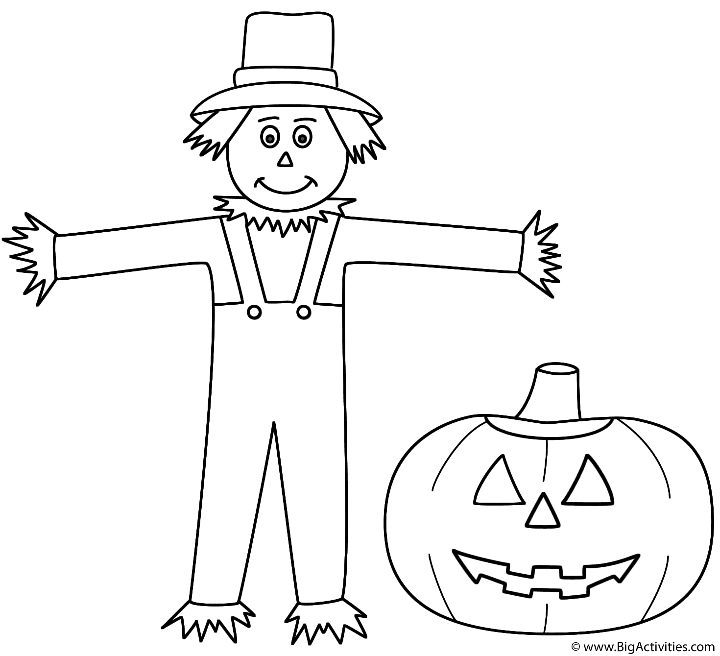 Happy Jack O Lantern Coloring Pages Scarecrow With Pumpkinjack O Lantern Coloring Page Halloween