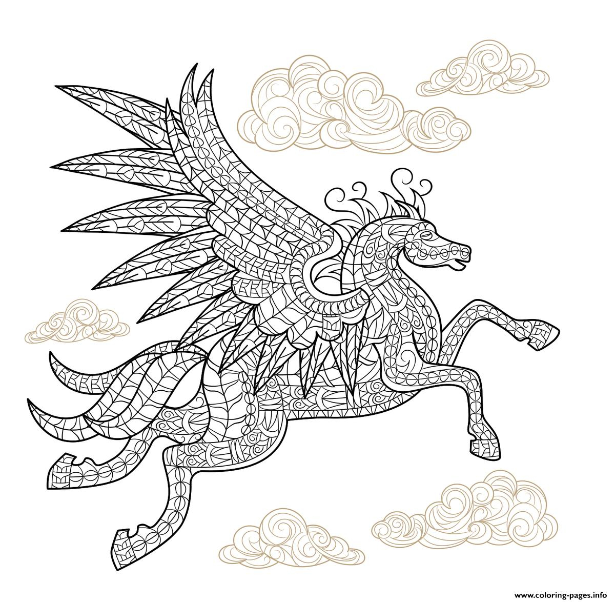 Hard Animal Coloring Pages Pegasus Winged Horse Hard Advanced Adult Animal Coloring Pages Printable