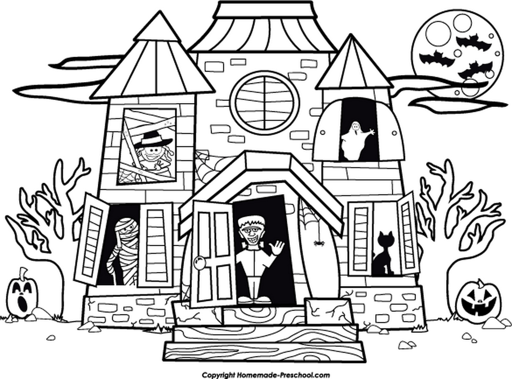 Haunted House Printable Coloring Pages Coloring Ideas Preschool Haunted House Coloring Page Open Pages