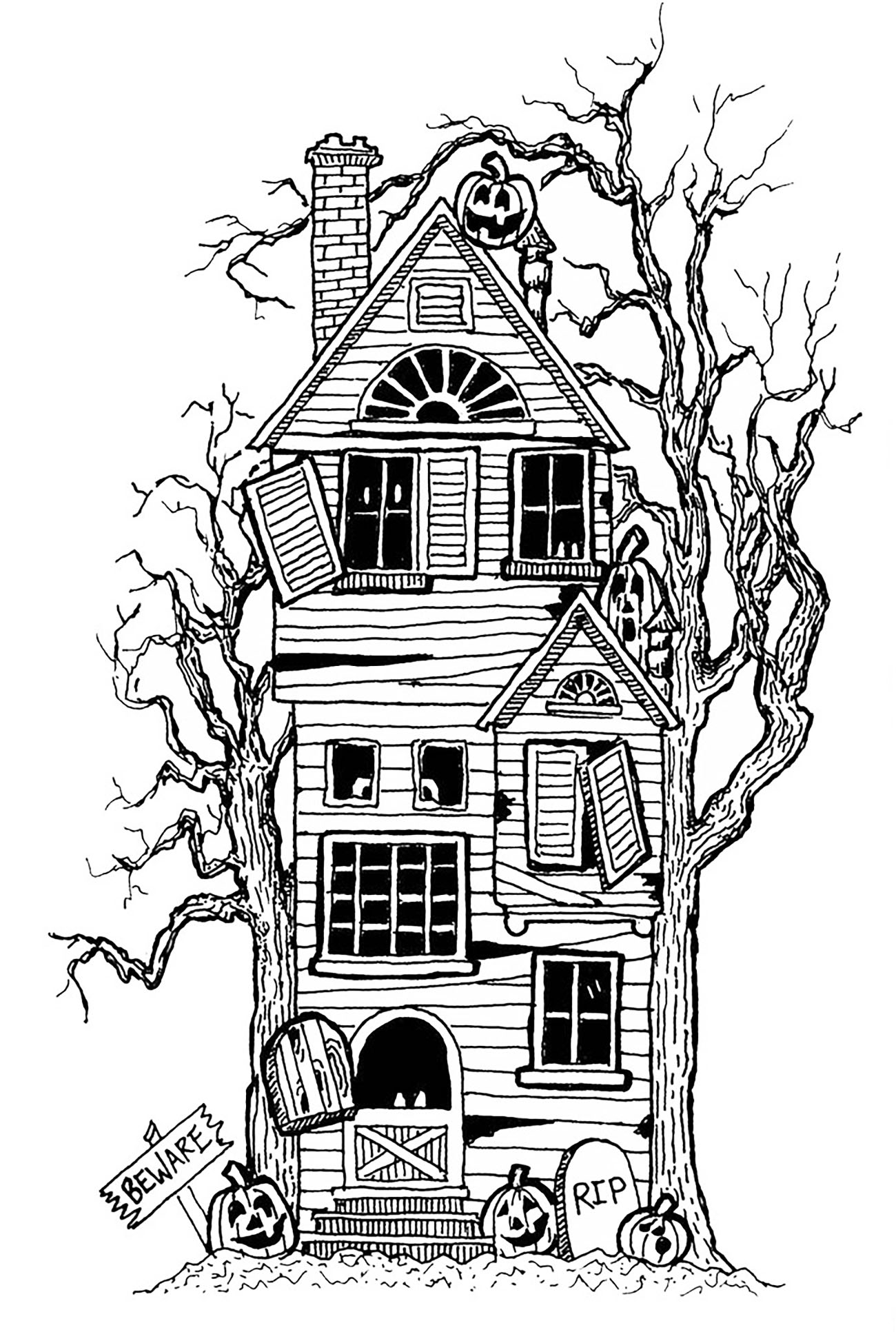 Haunted House Printable Coloring Pages Halloween Big Haunted House Halloween Adult Coloring Pages