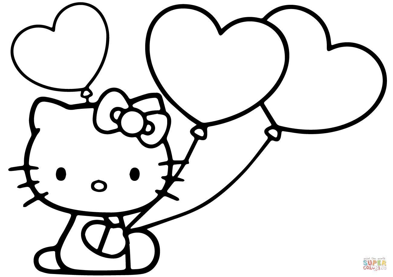 Heart Coloring Pages Pdf Coloring Pages Hello Kitty With Heart Balloons Coloring Page Free