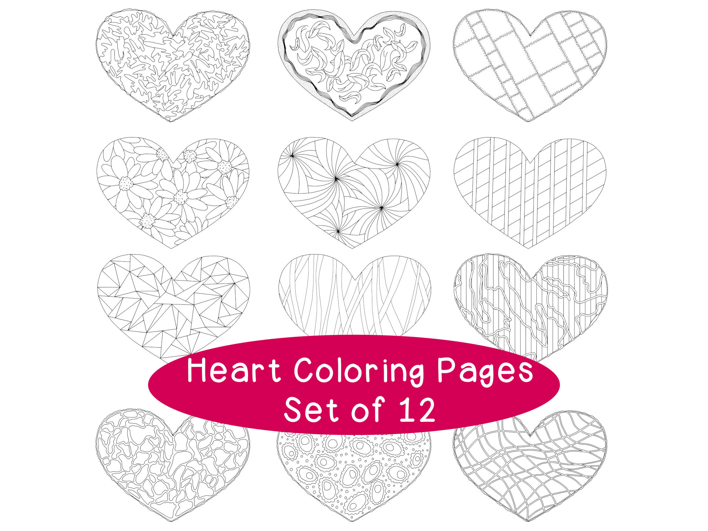 Heart Coloring Pages Pdf Heart Valentines Day Printable Coloring Pages Pdf Set Of Twelve