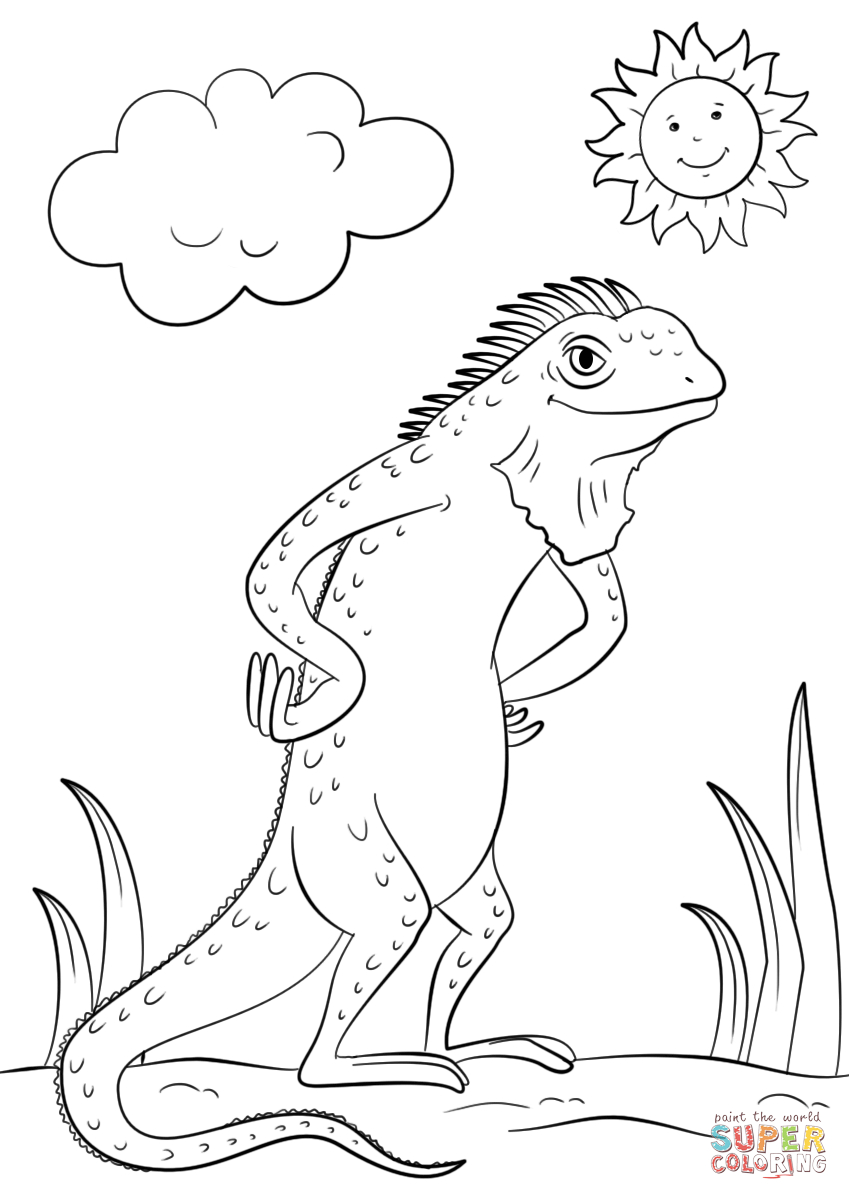 Iguana Coloring Page Cartoon Iguana Coloring Page Free Printable Coloring Pages