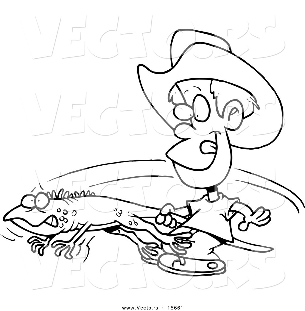 Iguana Coloring Page Vector Of A Cartoon Boy Catching An Iguana Coloring Page Outline
