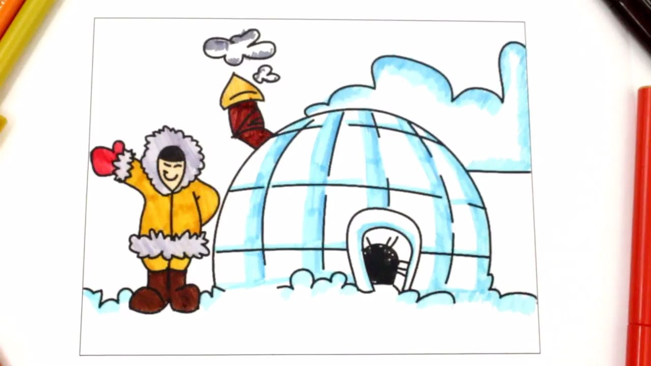 Inuit Coloring Pages Colouring Igloo Learn Types Of Houses House Colouring Pages For Kids Colouring Eskimo In Igloo