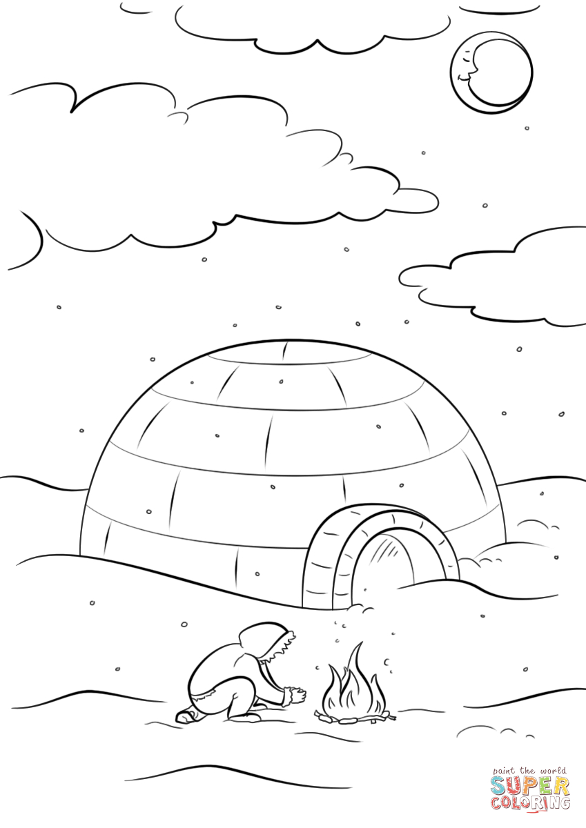Inuit Coloring Pages Inuit Sitting A Bonfire In Front Of Igloo Coloring Page Free