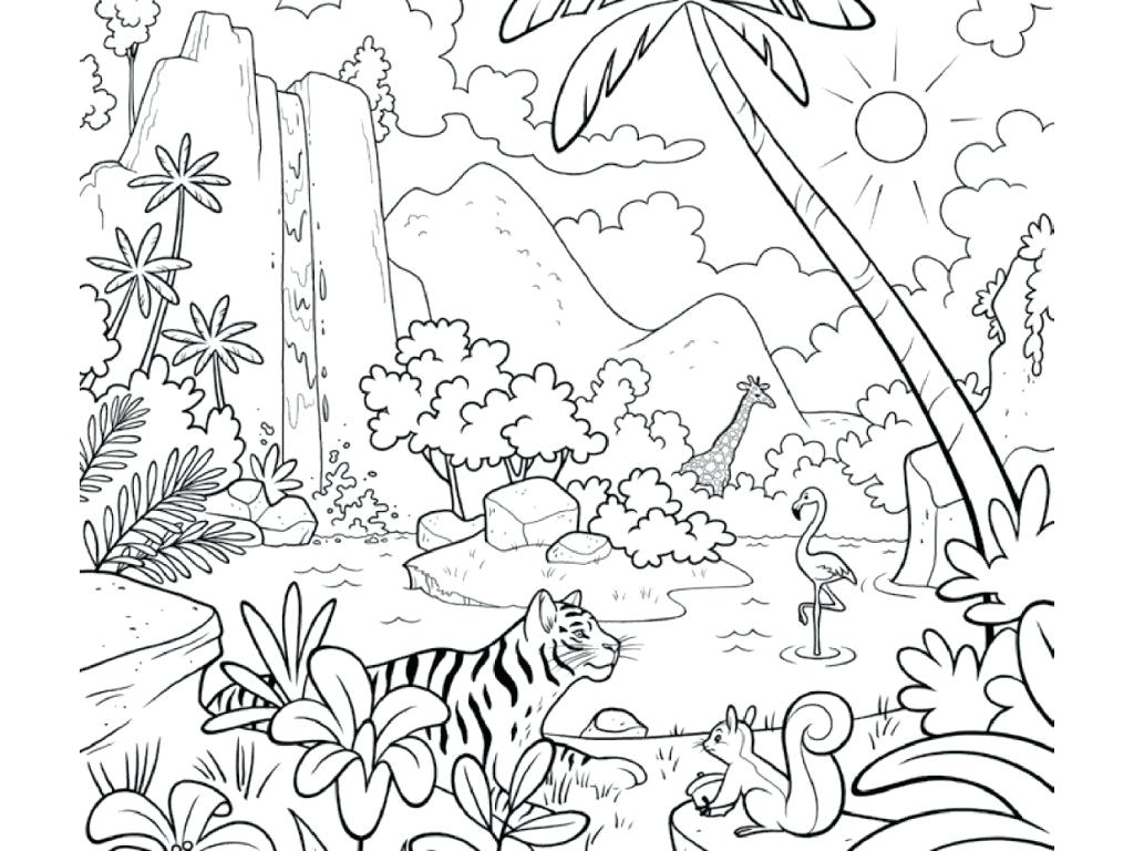 Jungle Coloring Pages Jungle Animal Scene Coloring Pages Axialsheetco