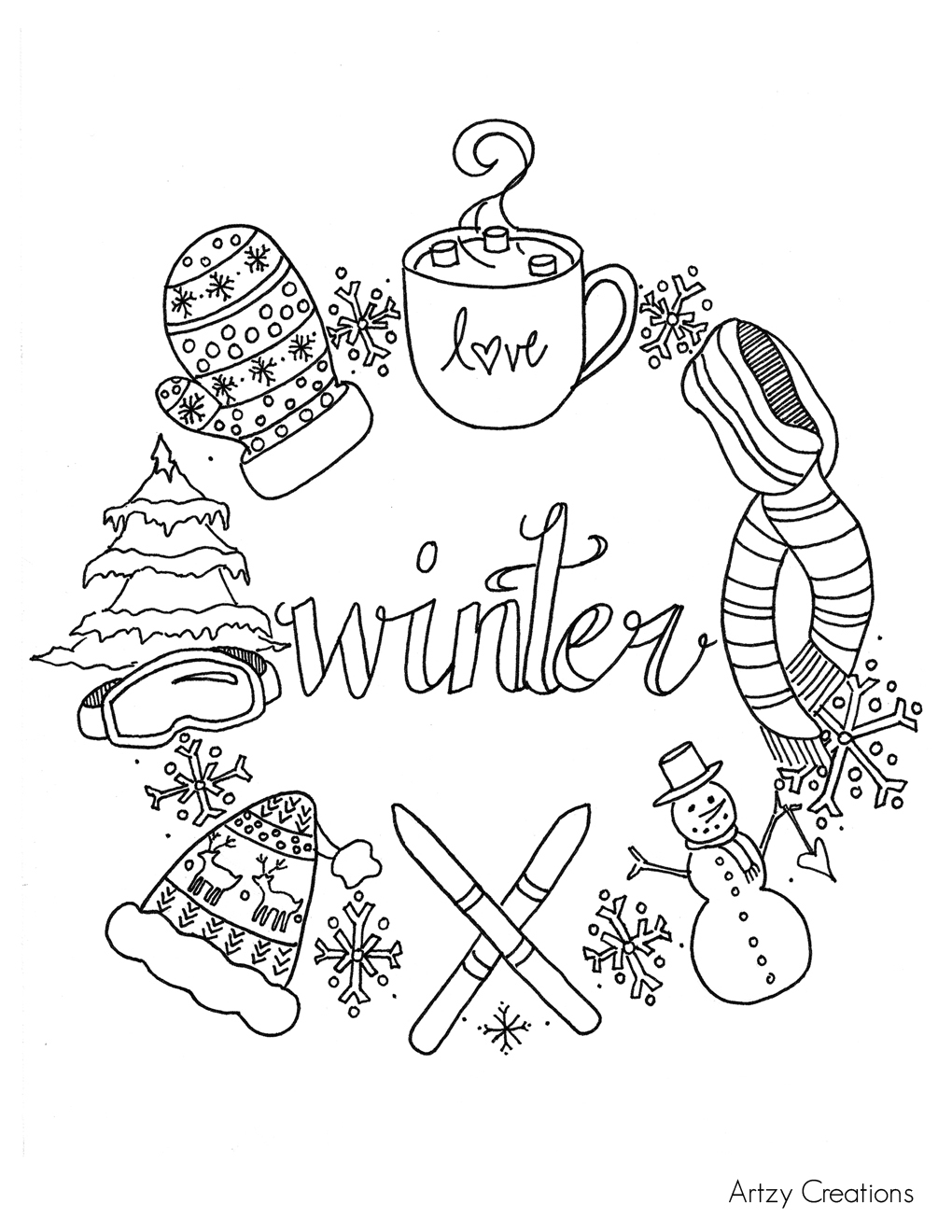 Let It Snow Coloring Pages Free Winter Coloring Page Artzycreations
