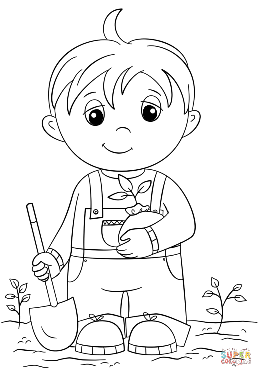 Little Boy Coloring Pages Cute Little Boy Holding Seedling Coloring Page Free Printable
