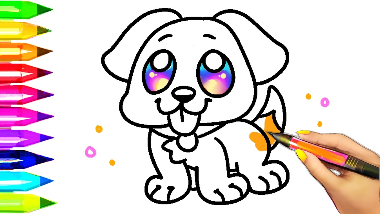 Little Puppy Coloring Pages Easy Dog Coloring Pages For Kids Learning Colors With Puppy Coloring Book