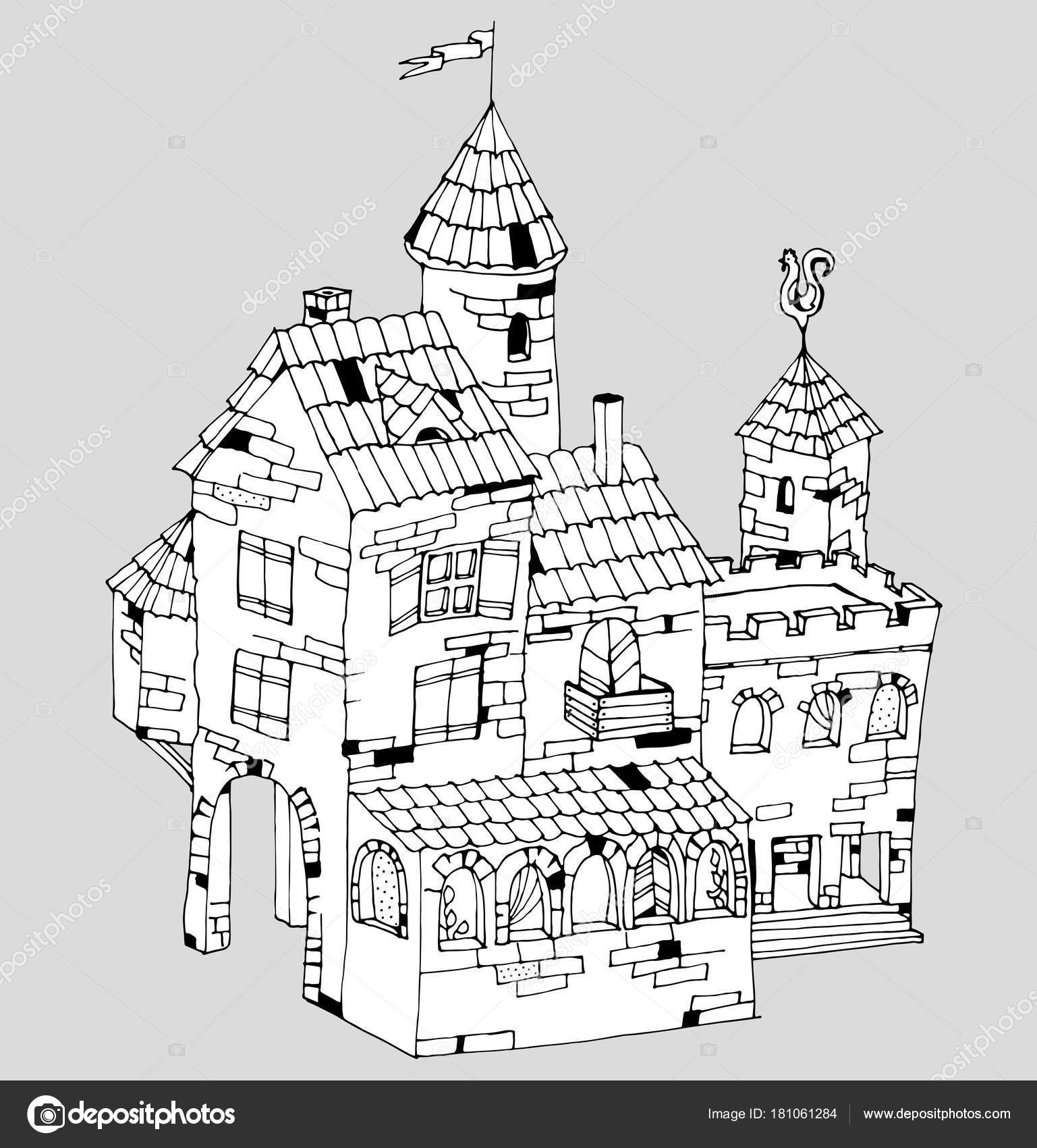 Mansion Coloring Pages Fairy Tale Ancient Brick House Or Mansion Graphic Vector