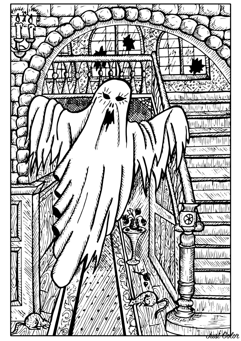 Mansion Coloring Pages Ghost In A Haunted House Halloween Adult Coloring Pages