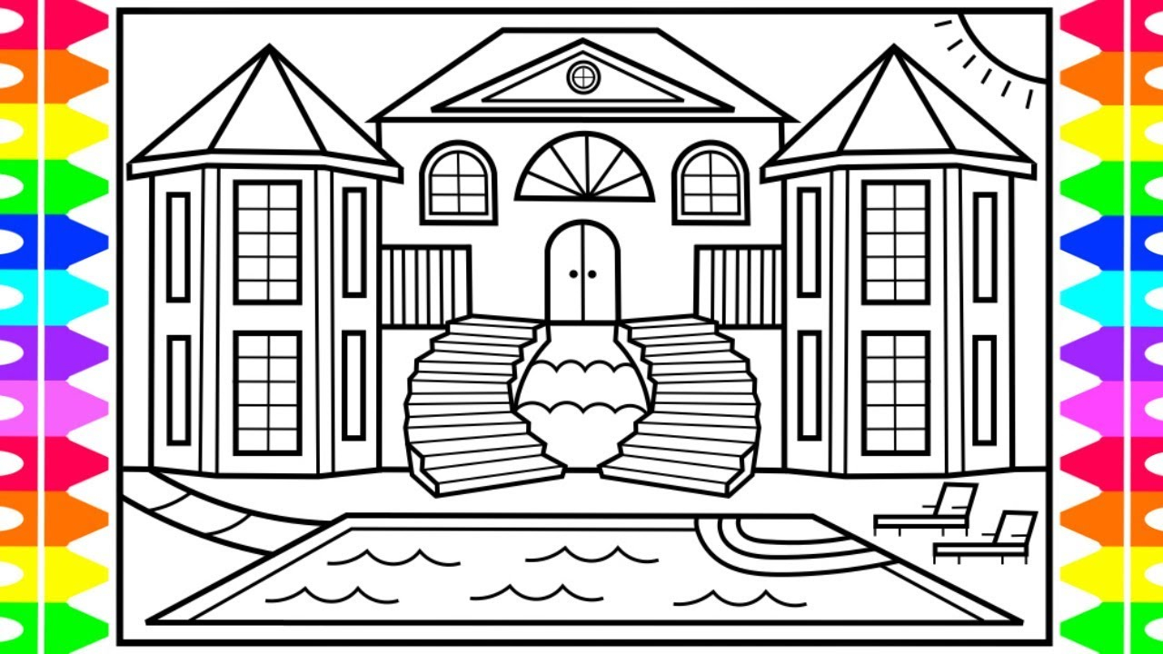 Mansion Coloring Pages How To Draw A Mansion For Kids Mansion Drawing For Kids Mansion Coloring Pages For Kids