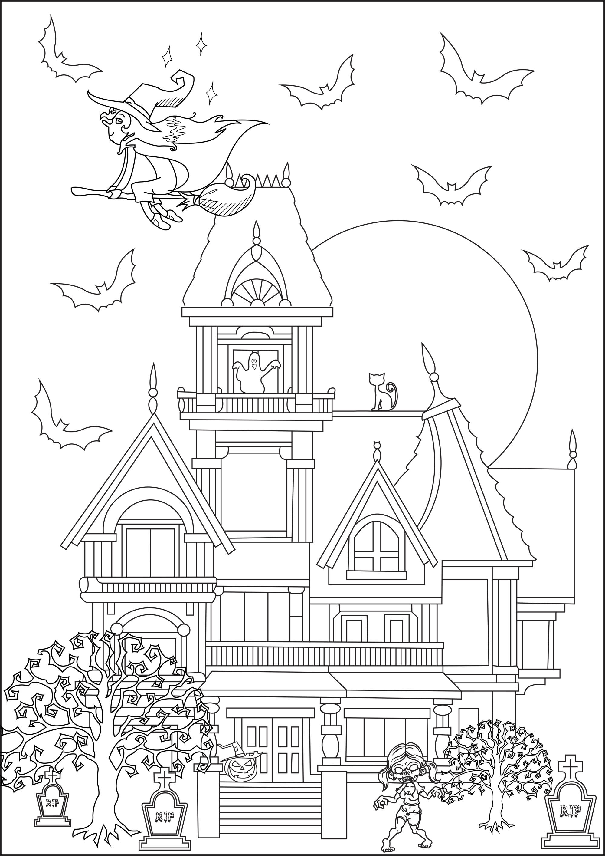 Mansion Coloring Pages Maison Hante Halloween Adult Coloring Pages