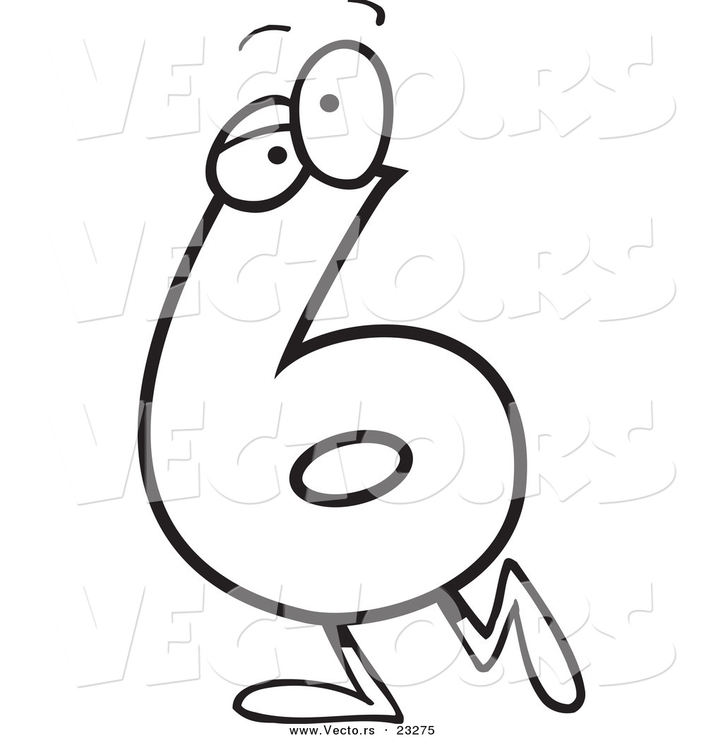 Number 6 Coloring Page Cartoon Vector Of Cartoon Number Six 6 Character Coloring Page