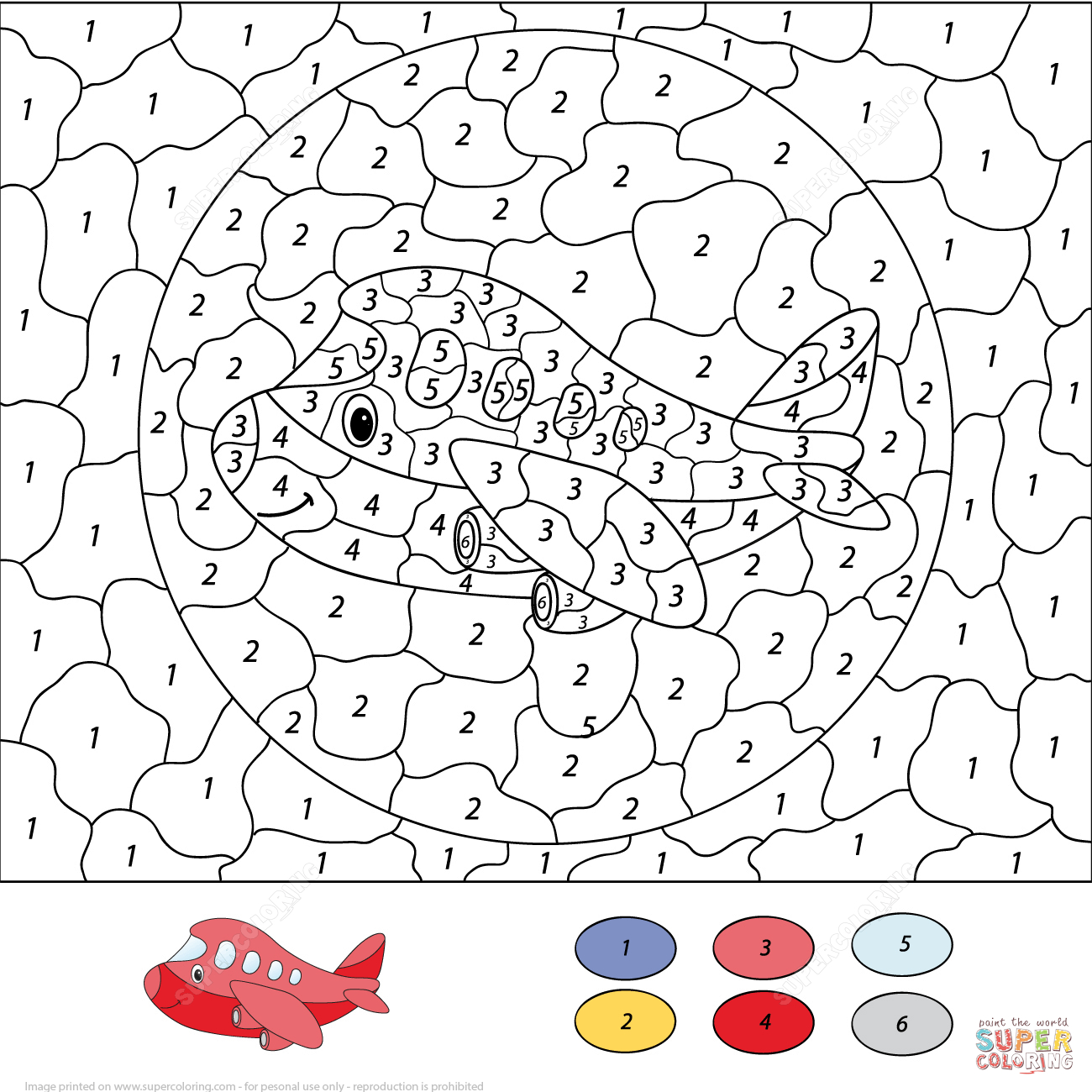 Numbers Coloring Page Cartoon Airplane Color Number Free Printable Coloring Pages