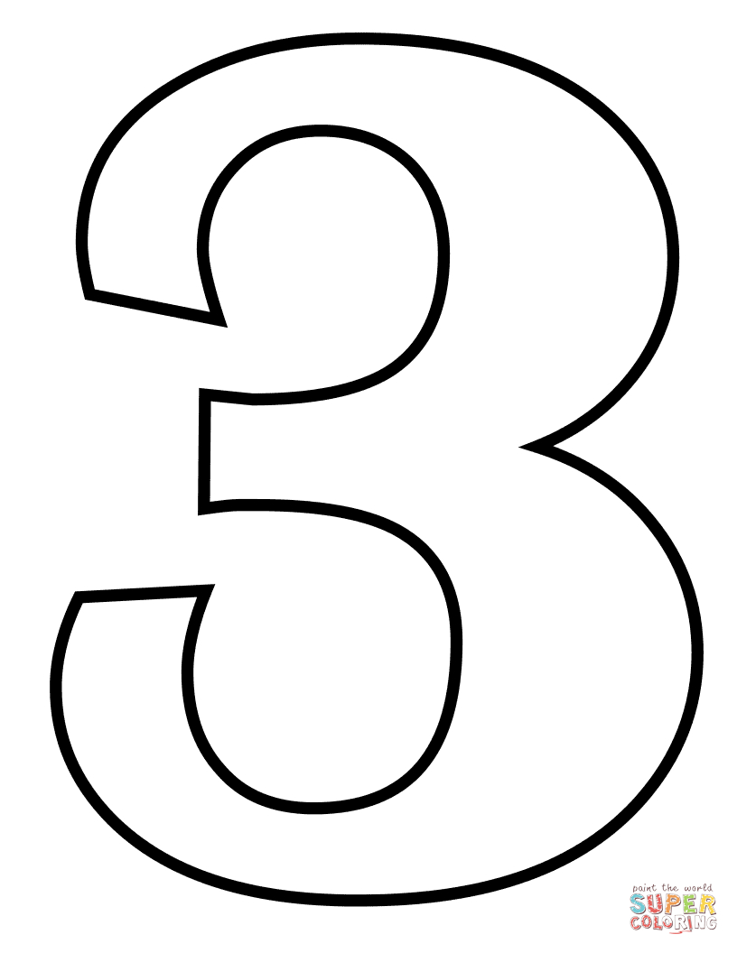 Numbers Coloring Page Number 3 Coloring Page Free Printable Coloring Pages