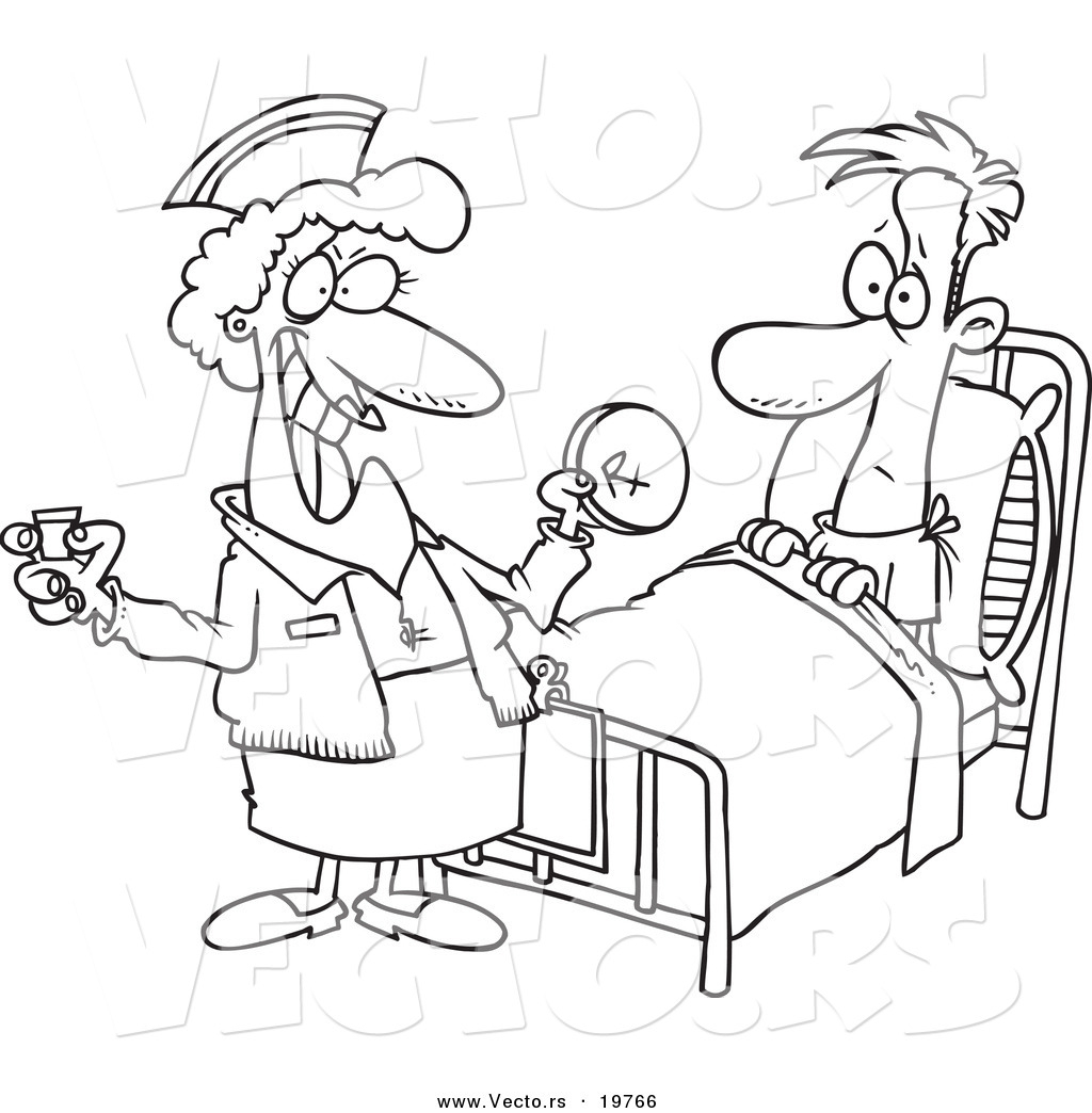 Nursing Coloring Pages Vector Of A Cartoon Nurse Giving A Patient Medication Outlined