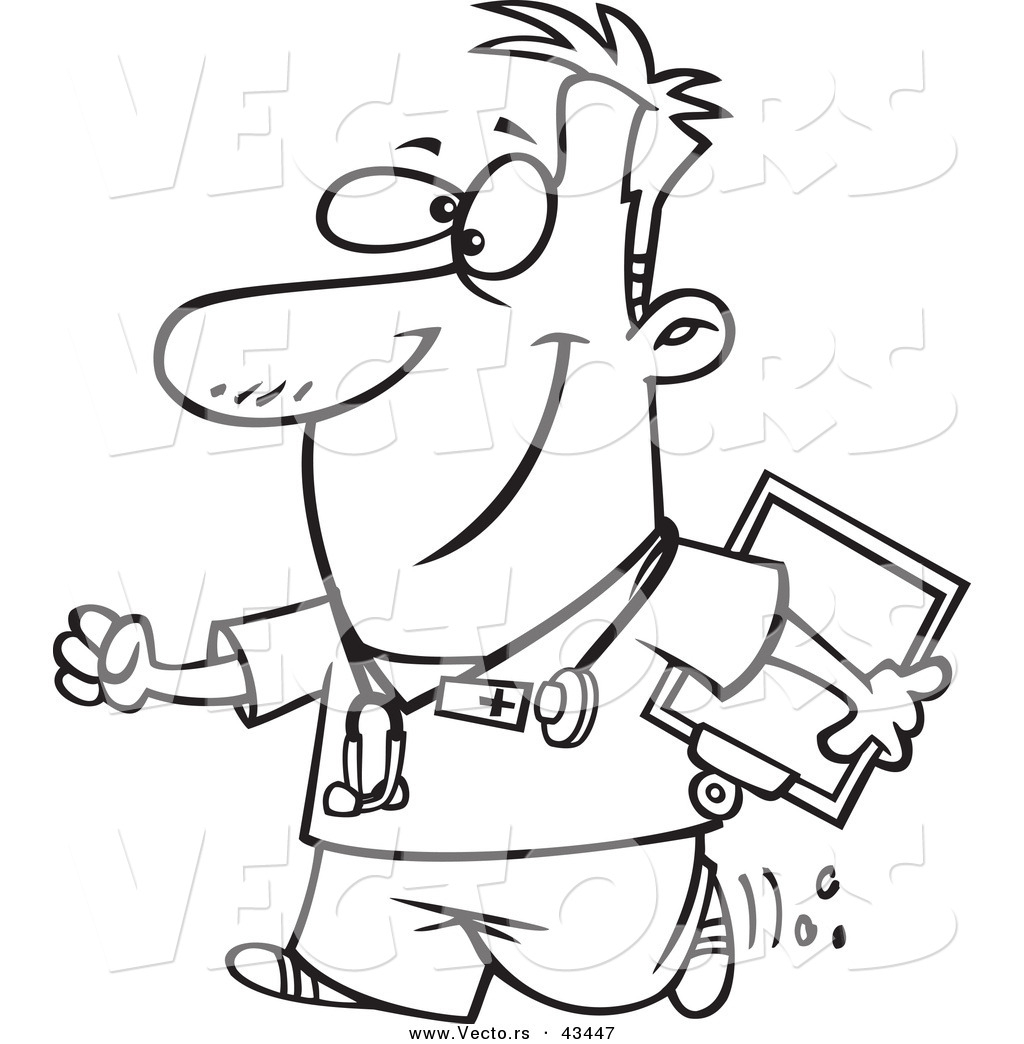 Nursing Coloring Pages Vector Of A Happy Cartoon Male Nurse Carrying A Clipboard Coloring