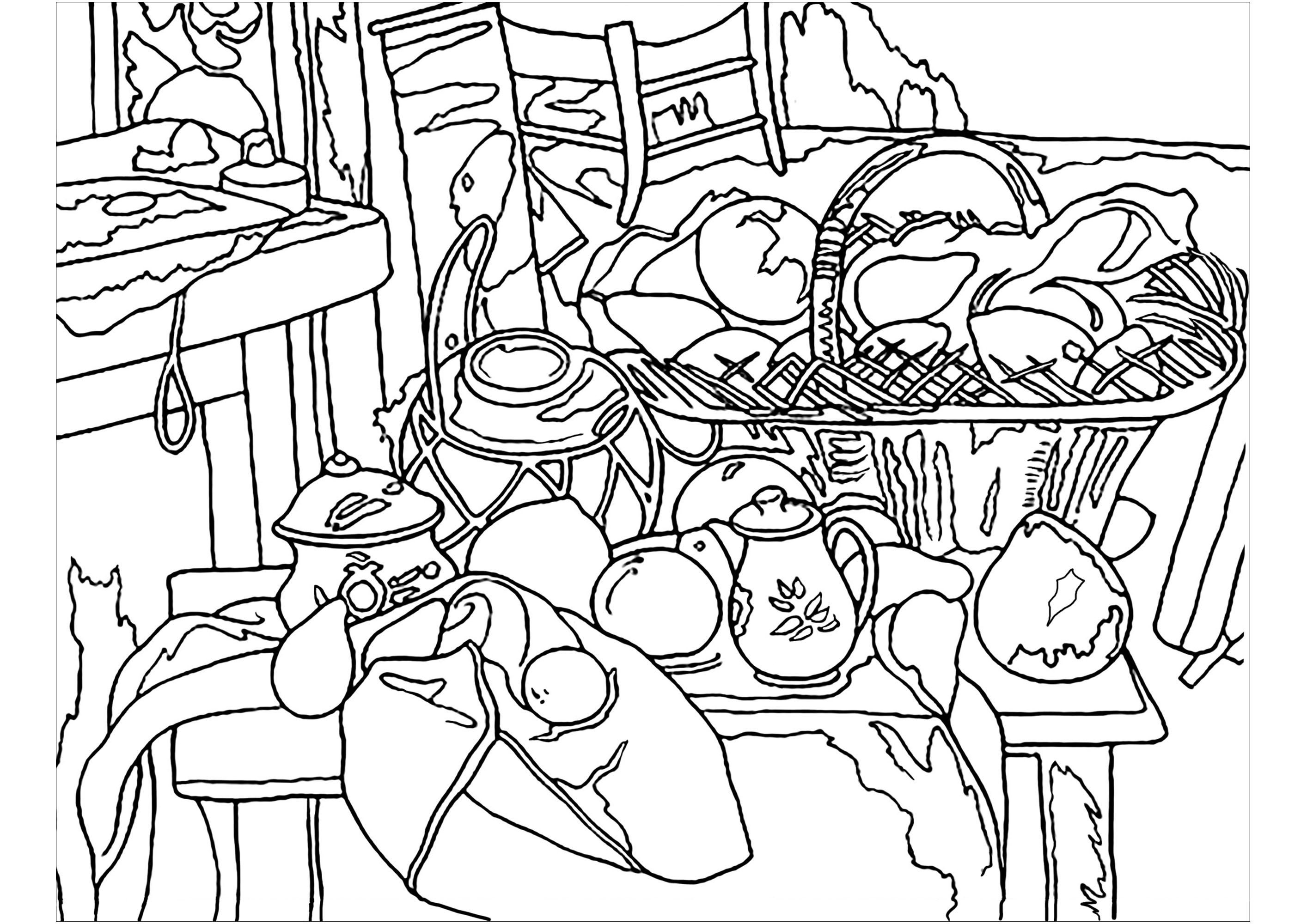 Paul Coloring Pages Paul Czanne Kitchen Table Still Life Masterpieces Adult