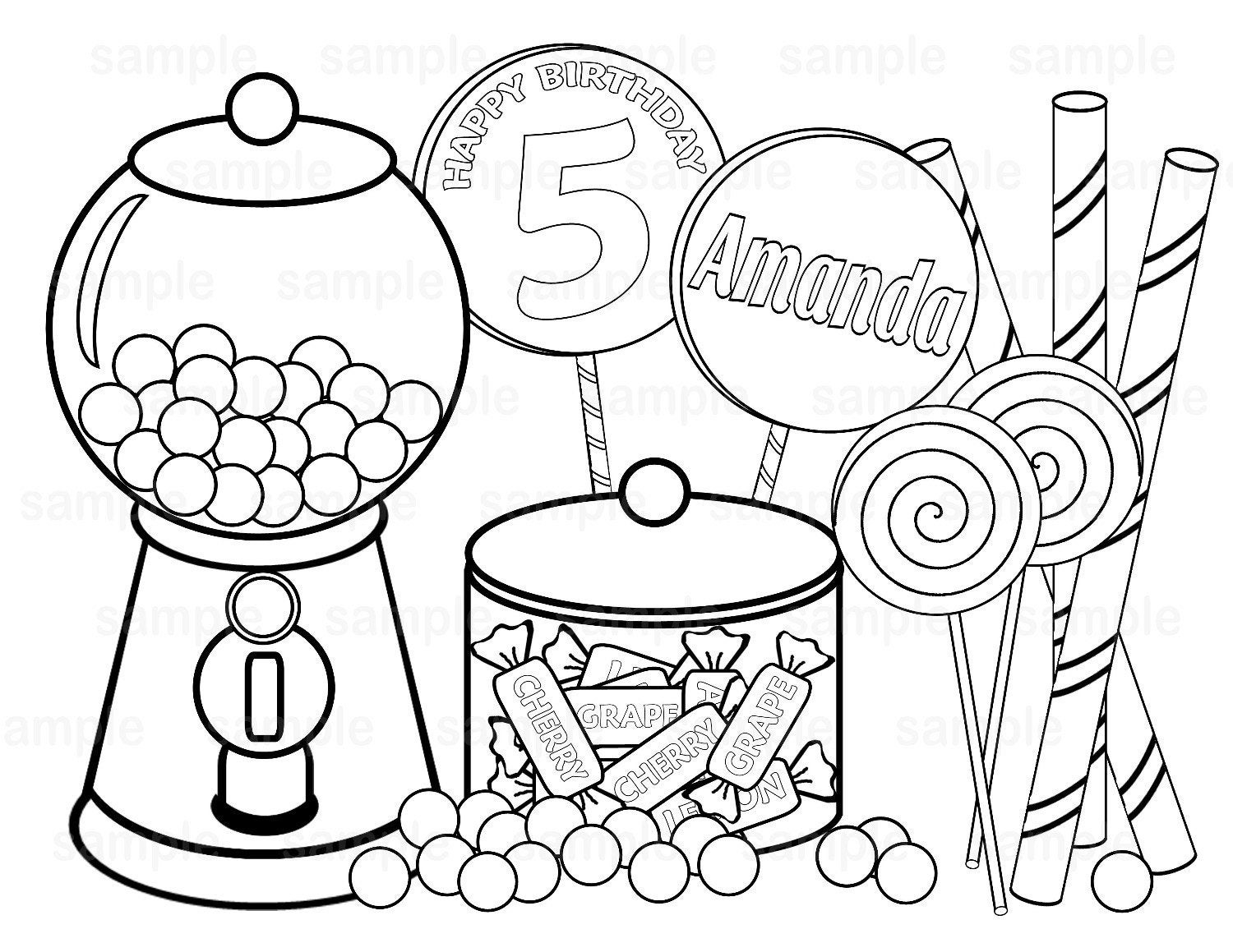 Personalized Coloring Pages Personalized Printable Sweet Shoppe Candy Sugarpiestudio For