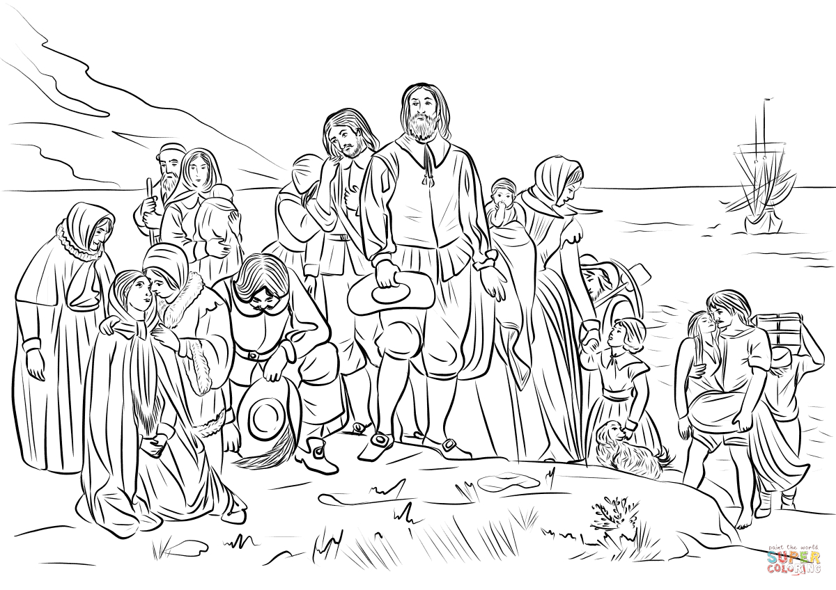 Pilgrim Coloring Pages The First Landing Of Mayflower Pilgrims Lead Myles Standish