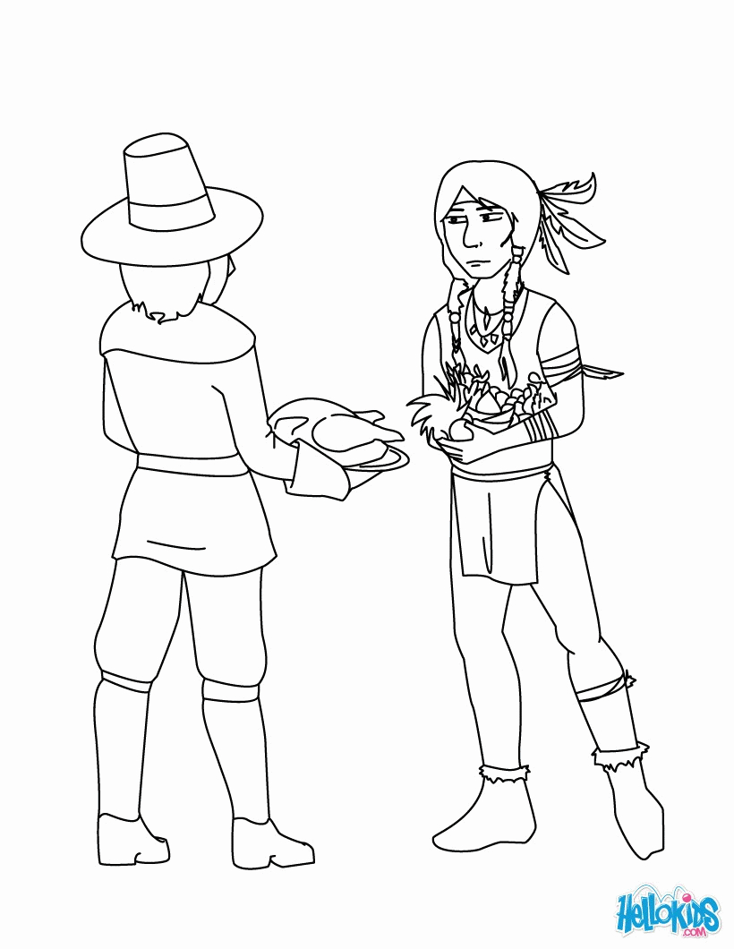 Pilgrim Indian Coloring Pages Native Americans At Thanksgiving Coloring Pages Coloring Home