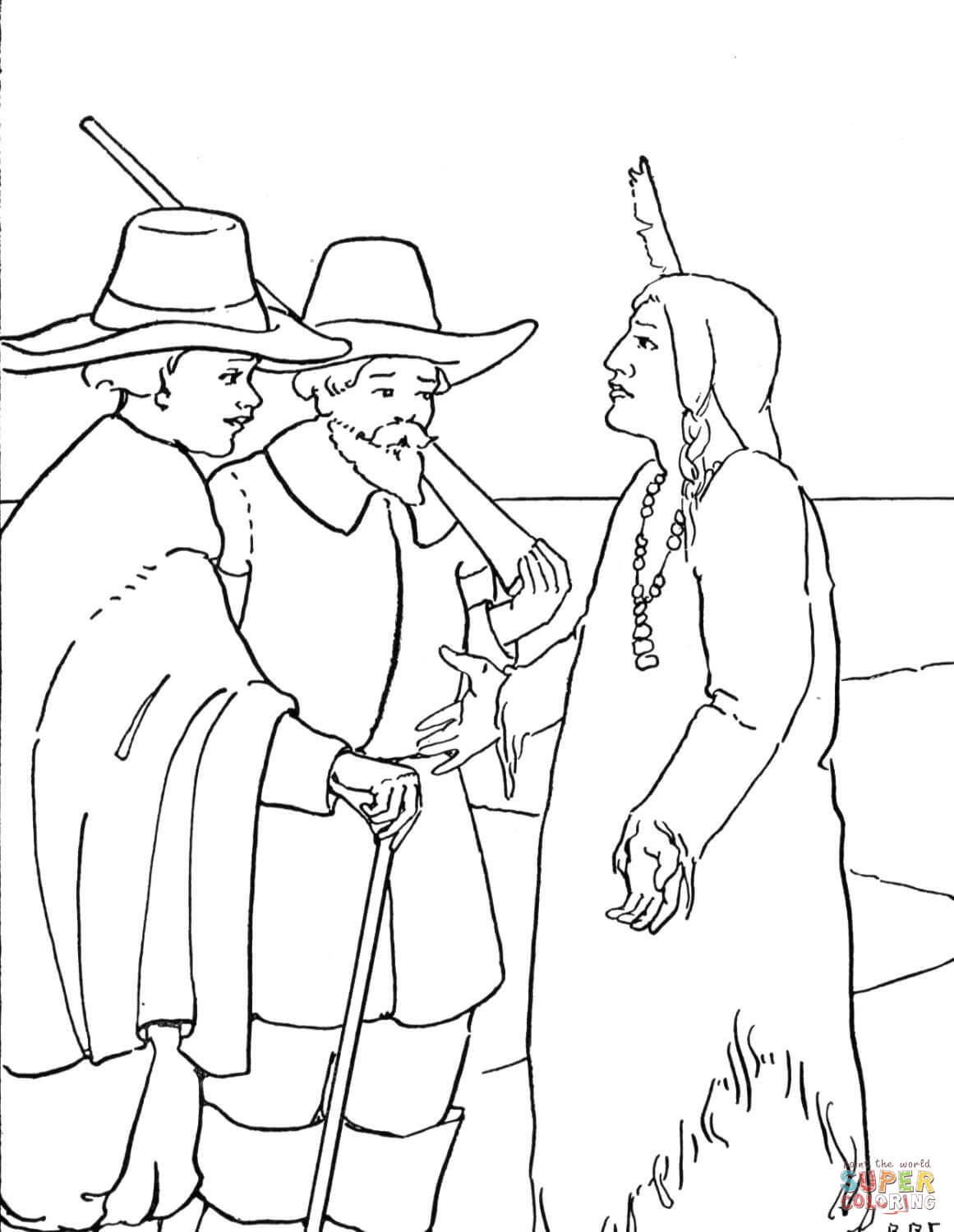 Pilgrim Indian Coloring Pages Thanksgiving Pilgrims And Indian Coloring Page Free Printable