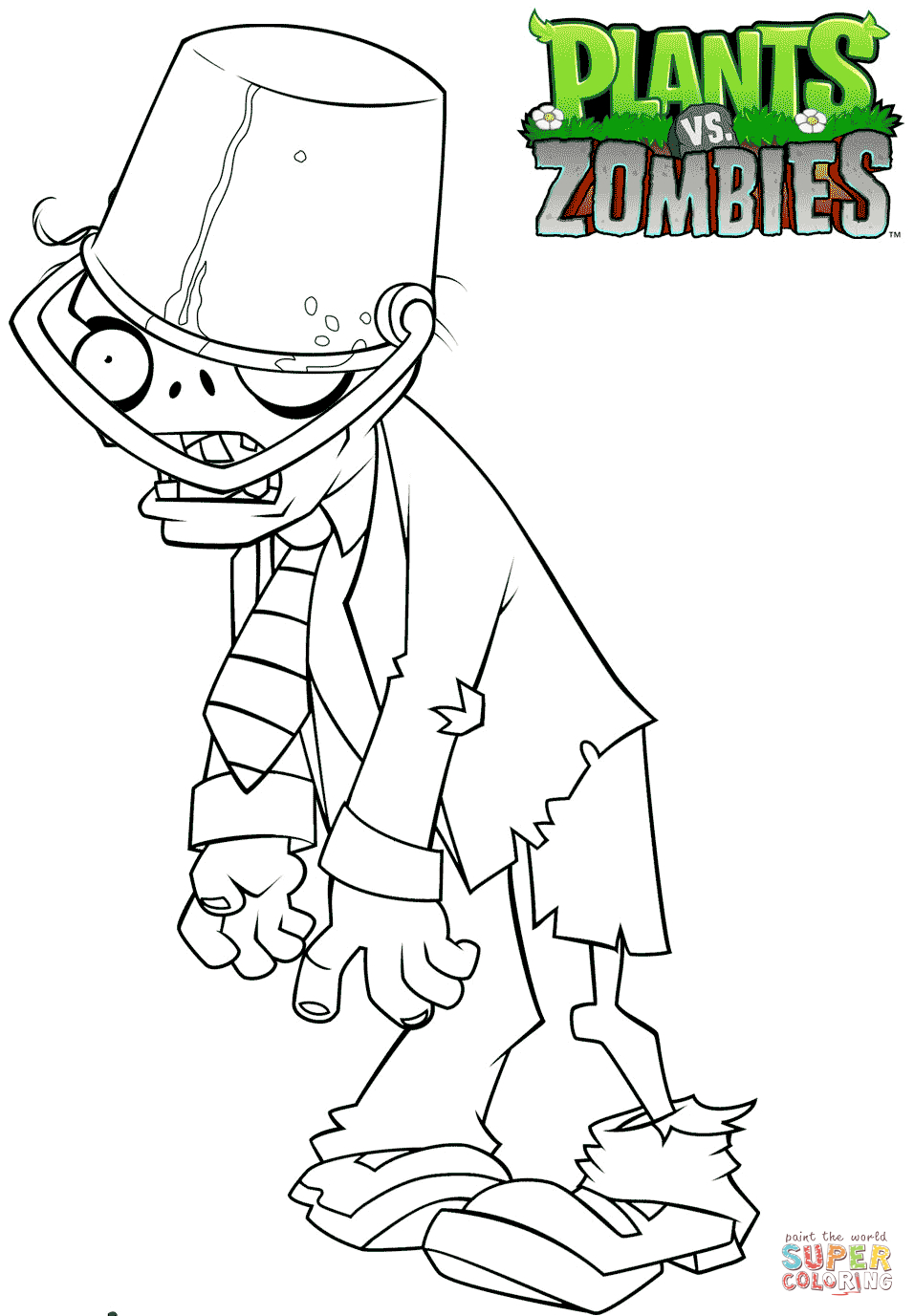 Plant Vs Zombie Coloring Pages Plants Vs Zombies Buckethead Zombie Coloring Page Free Printable