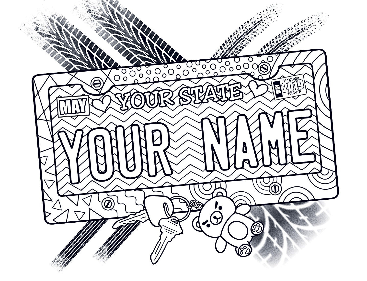 Plate Coloring Page Personalized License Plate Coloring Page Digital Download Limited Time