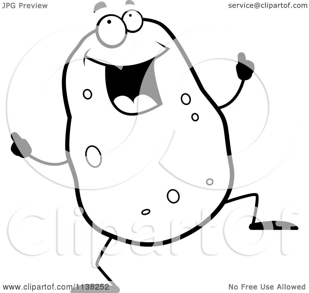 Potato Coloring Page Cartoon Clipart Of An Outlined Black And White Dancing Potato