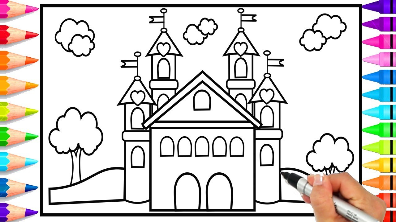 Princess Castle Coloring Page How To Draw A Princess Castle For Kids Castle Coloring Page How To Draw House For Princess Easy