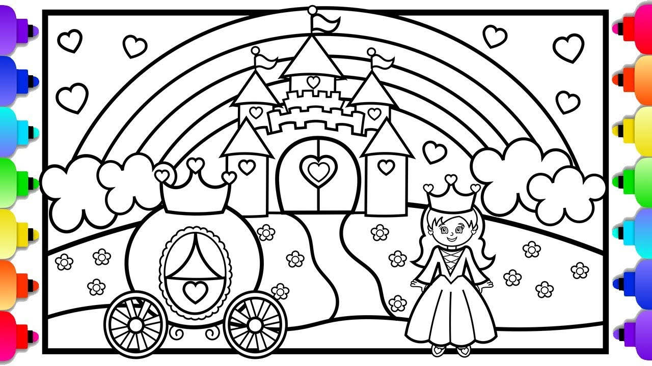 Princess Castle Coloring Page Princess Castle Coloring Page Learn To Draw A Princess Castle Rainbow And Princess Carriage