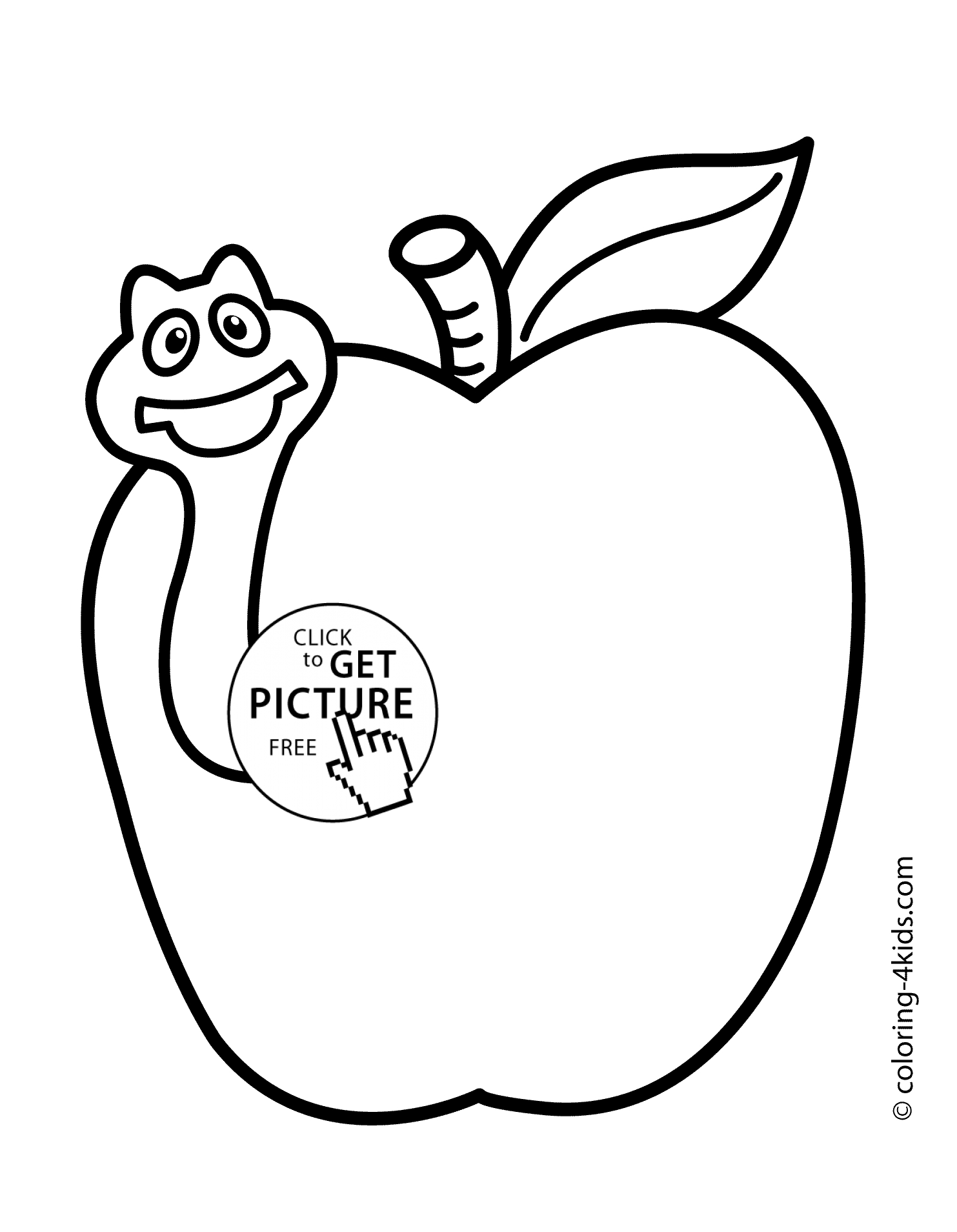 Printable Apple Coloring Pages Apple With Worm Fruits Coloring Pages Simple For Kids Printable Free