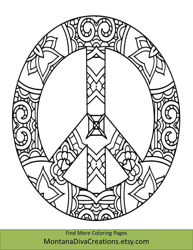 Printable Peace Sign Coloring Pages Peace Sign Coloring Sheet Pretty Pattern Printable Coloring Page Instant Download Coloring Therapy Themed Mindfulness Page