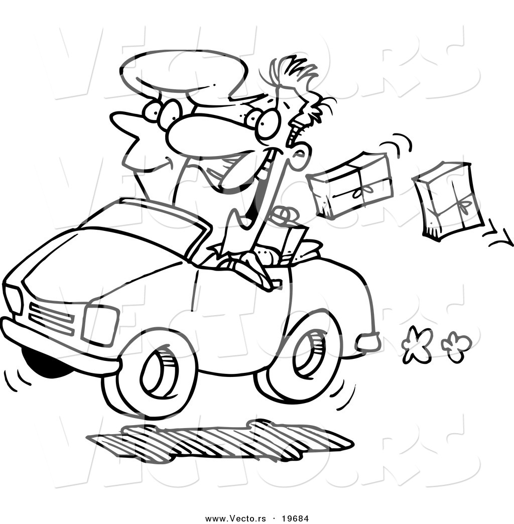 Road Trip Coloring Pages Vector Of A Cartoon Couple In A Car Dropping Packages Outlined