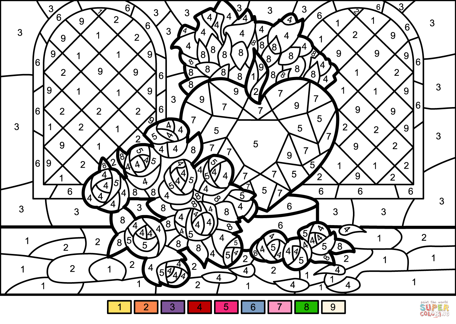 Roses And Hearts Coloring Pages Roses And Heart Color Number Free Printable Coloring Pages