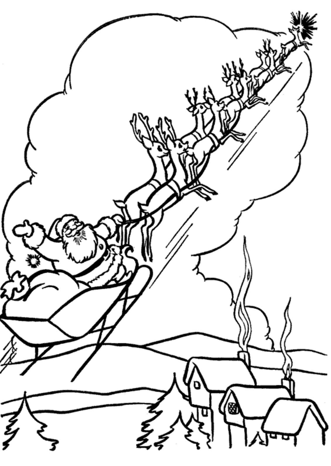 Santa Claus In Sleigh Coloring Page Coloring Pages Of Santa Claus Flying Christmas Coloring Pages Of