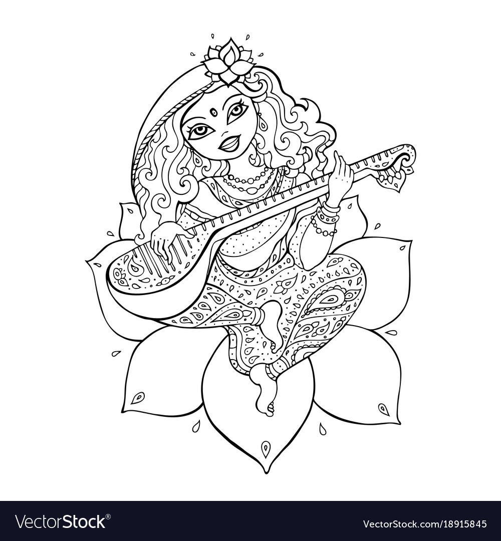 Saraswati Coloring Pages Collection Of Saraswati Drawing Download More Than 30 Images Of